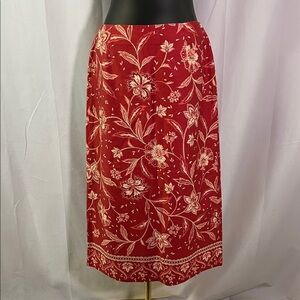 Vintage 90s Talbots Red & Beige Floral Print Cotton Midi Skirt